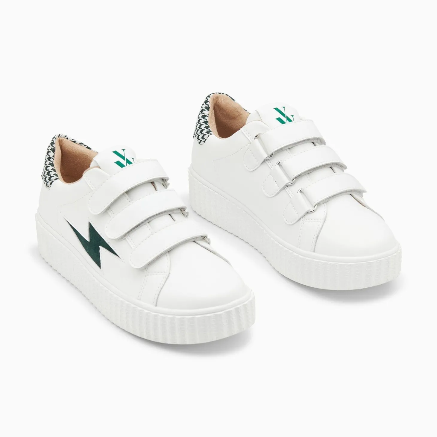 Baskets Eclair Sansa Blanc Et Vert Pied-De-Poule A Scratchs