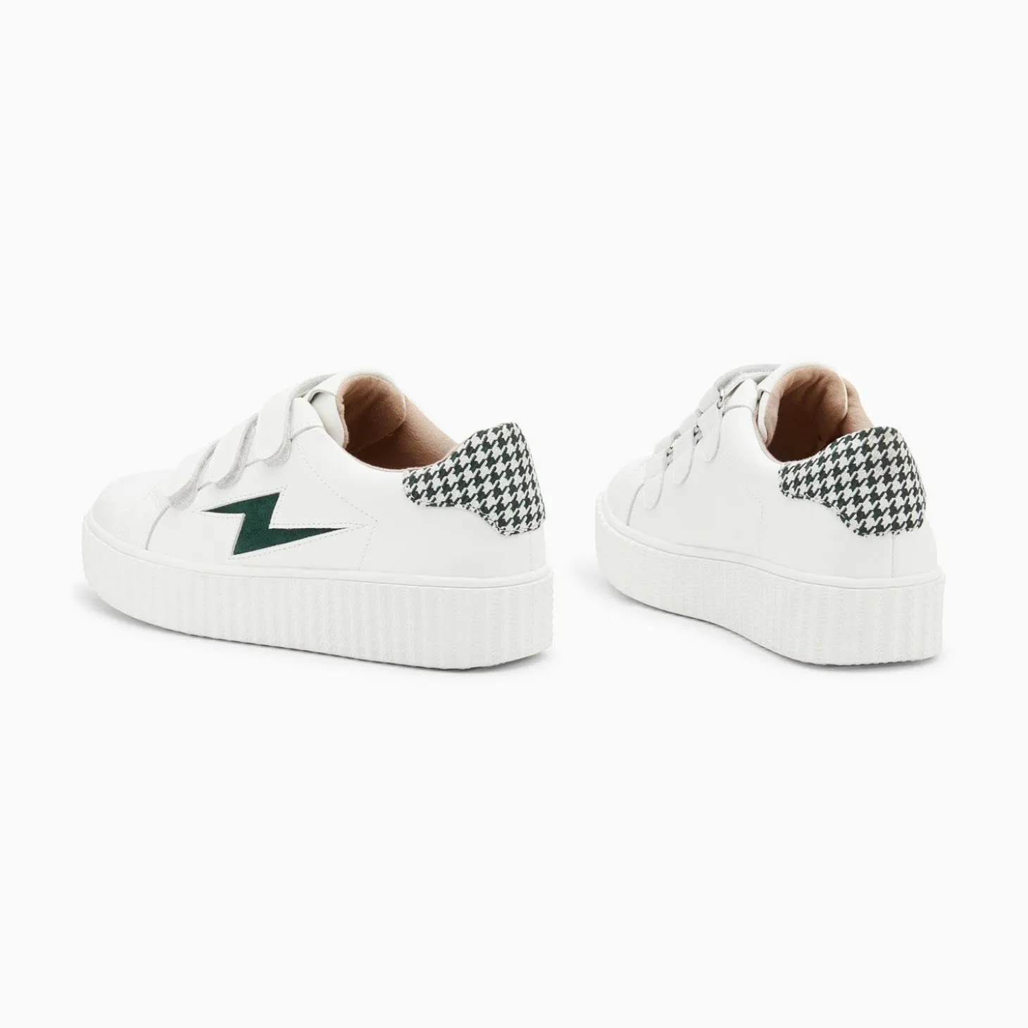 Baskets Eclair Sansa Blanc Et Vert Pied-De-Poule A Scratchs