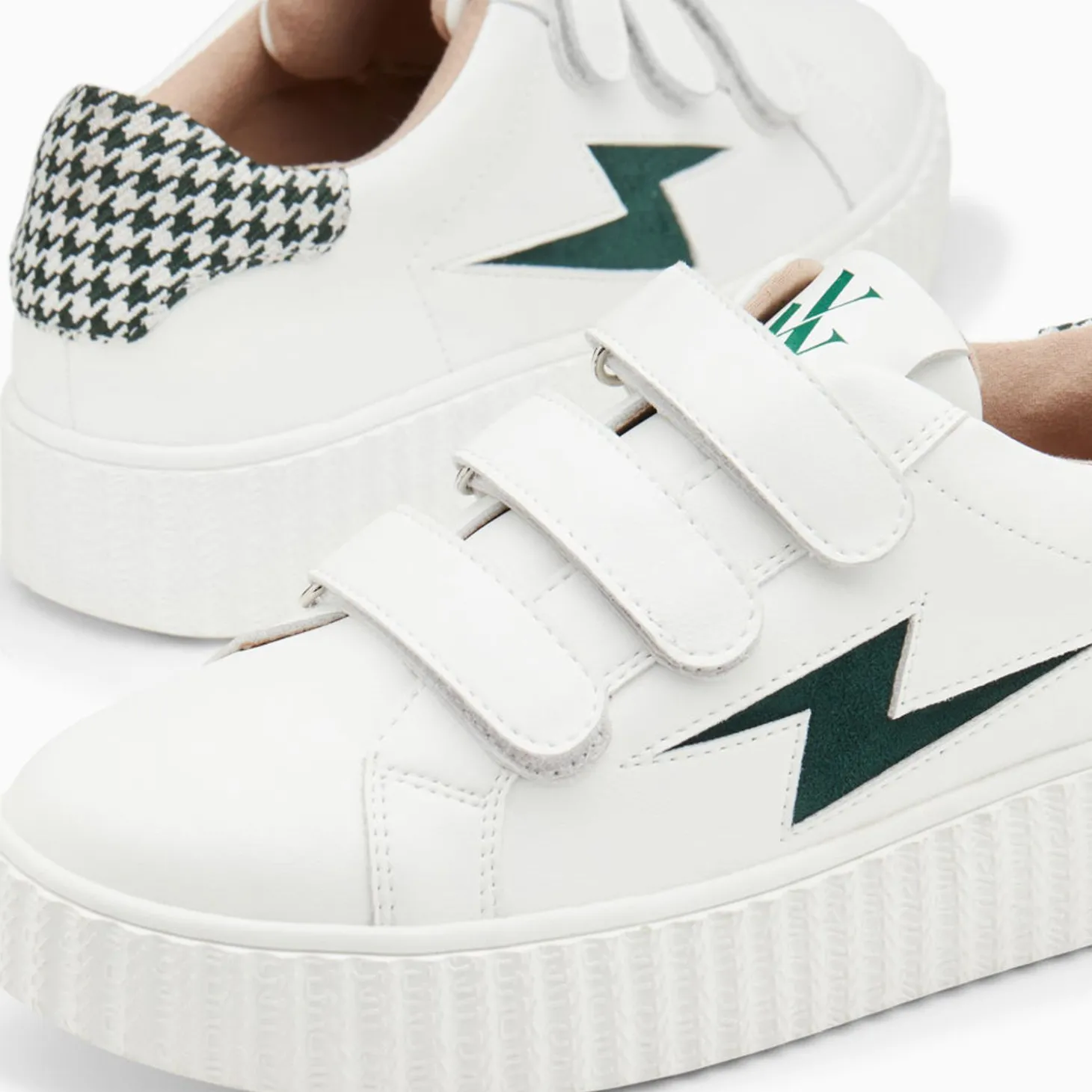 Baskets Eclair Sansa Blanc Et Vert Pied-De-Poule A Scratchs