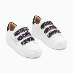 Baskets Eclair Thais Blanc Et Argent Paillete A Scratchs