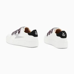 Baskets Eclair Thais Blanc Et Argent Paillete A Scratchs