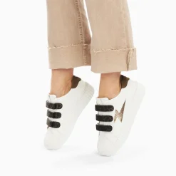 Baskets Eclair Thais Blanc Et Or A Scratchs Kaki