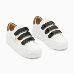 Baskets Eclair Thais Blanc Et Or A Scratchs Kaki