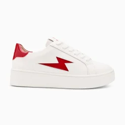 Baskets Eclair Tiff Blanc Et Rouge Verni A Lacets