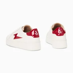 Baskets Eclair Tiff Blanc Et Rouge Verni A Lacets