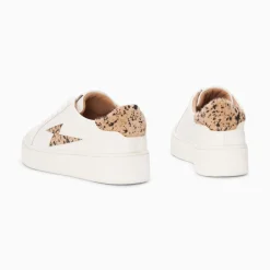 Baskets Eclair Tiff Blanc Et Beige Imprime Guepard A Lacets