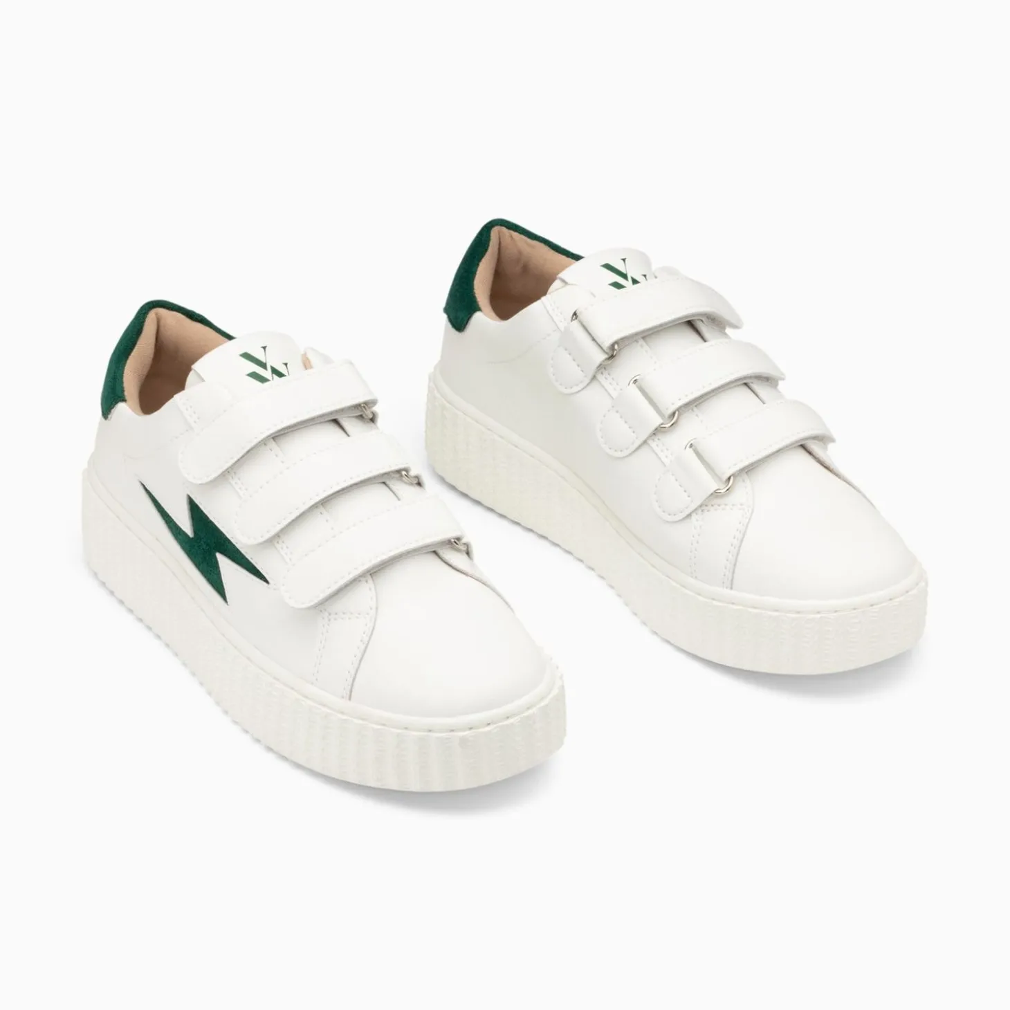 Baskets Eclair Vicky Blanc Et Vert Sapin A Scratchs