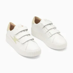 Baskets Eclair Vicky Blanc Et Vert Amande A Scratchs