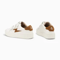 Baskets Eclair Vicky Blanc Et Camel A Scratchs