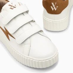 Baskets Eclair Vicky Blanc Et Camel A Scratchs