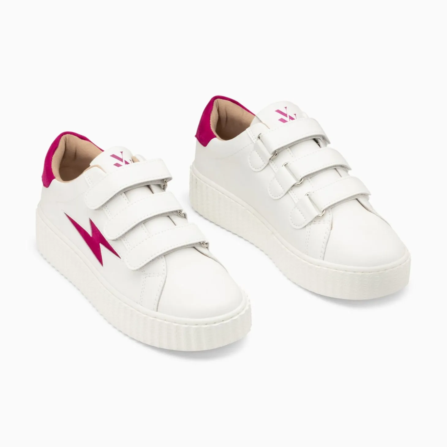 Baskets Eclair Vicky Blanc Et Fuchsia A Scratchs