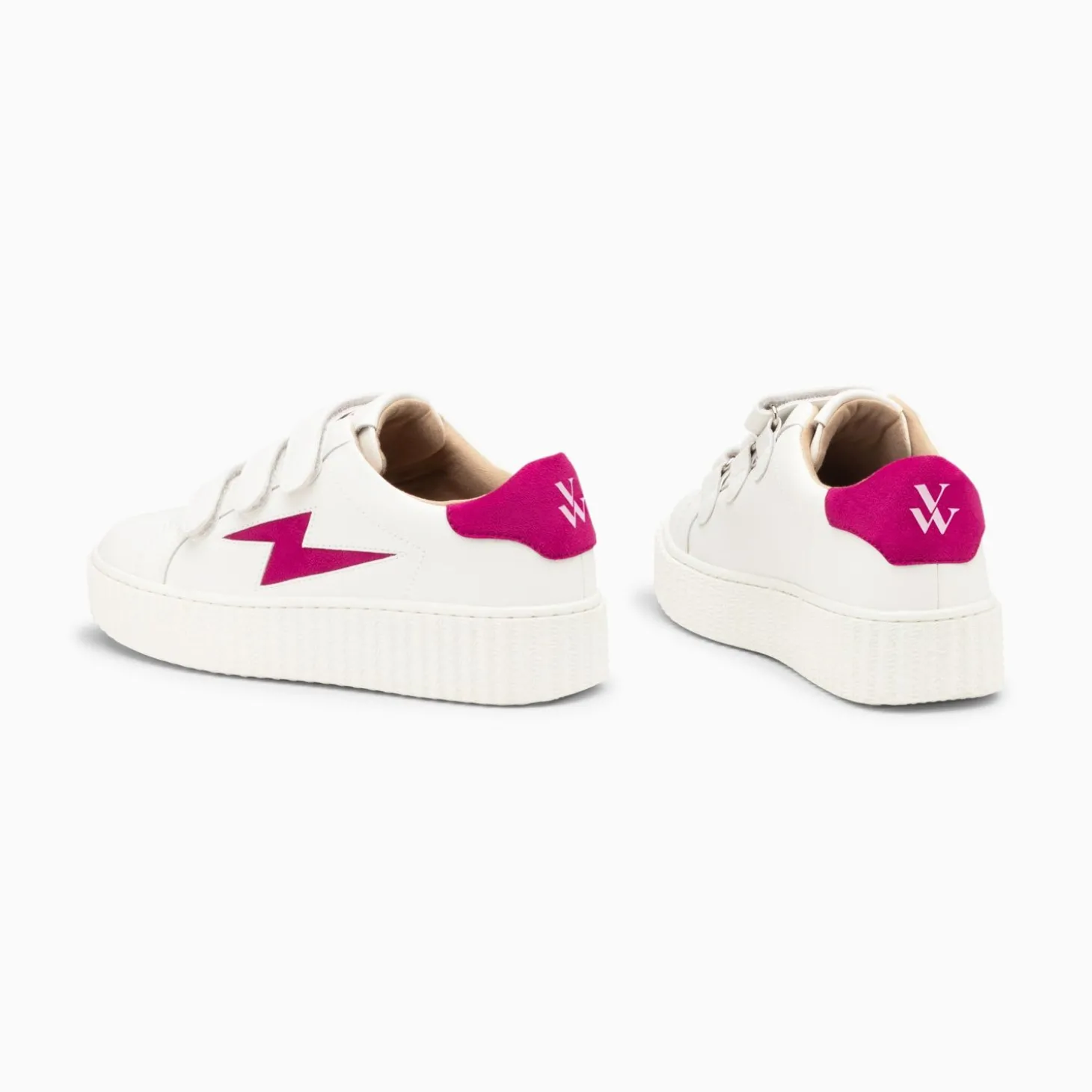 Baskets Eclair Vicky Blanc Et Fuchsia A Scratchs