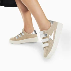 Baskets Eclair Wissem Beige Et Argent A Scratchs