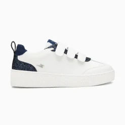 Baskets Eline Blanc Et Bleu Paillete A Scratchs
