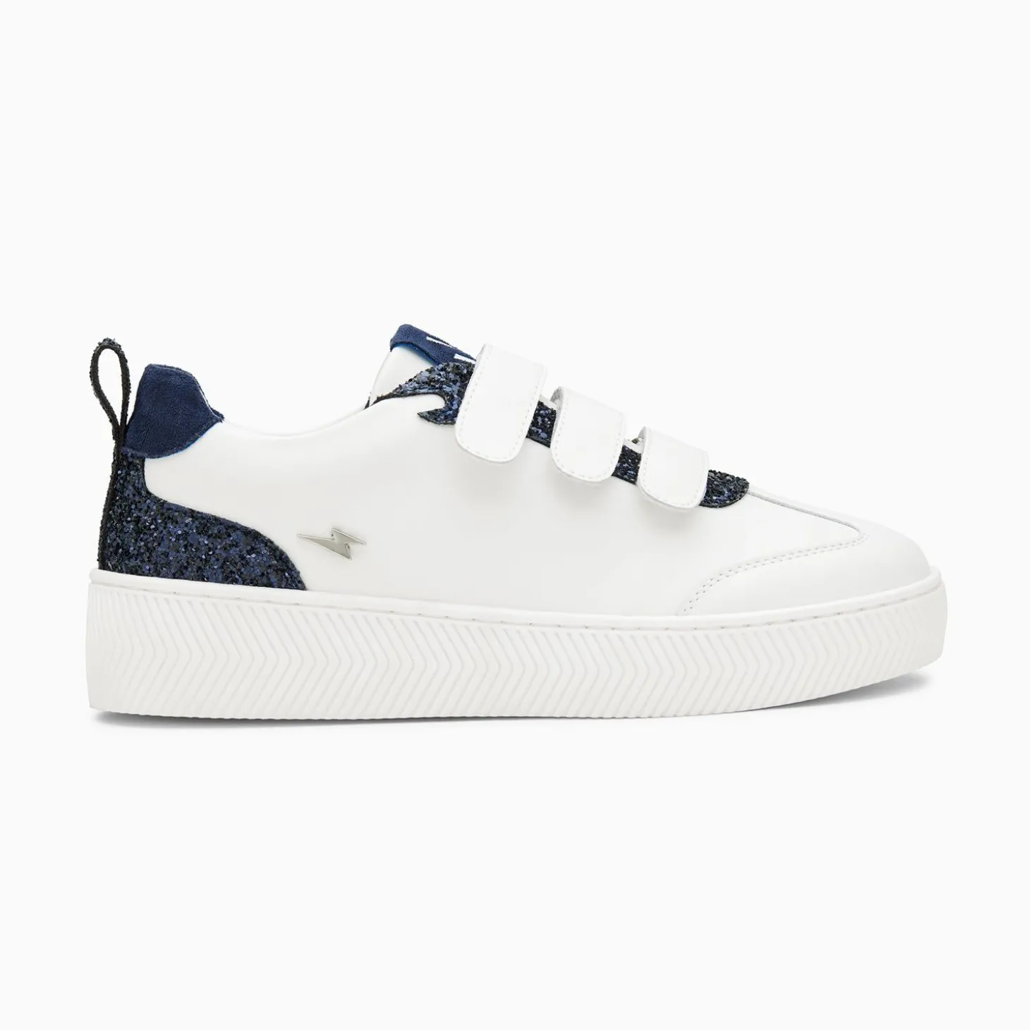 Baskets Eline Blanc Et Bleu Paillete A Scratchs