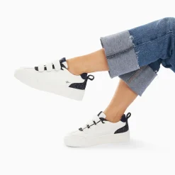 Baskets Eline Blanc Et Bleu Paillete A Scratchs