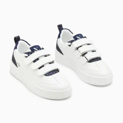 Baskets Eline Blanc Et Bleu Paillete A Scratchs