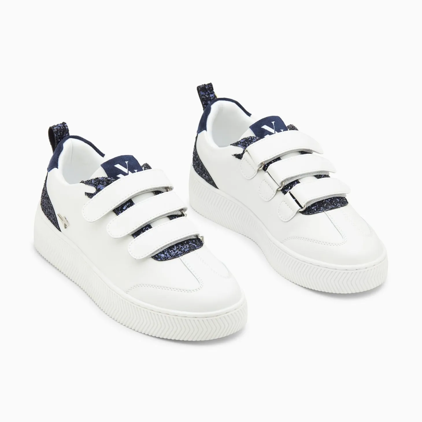 Baskets Eline Blanc Et Bleu Paillete A Scratchs