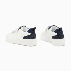 Baskets Eline Blanc Et Bleu Paillete A Scratchs