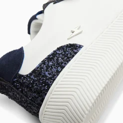 Baskets Eline Blanc Et Bleu Paillete A Scratchs
