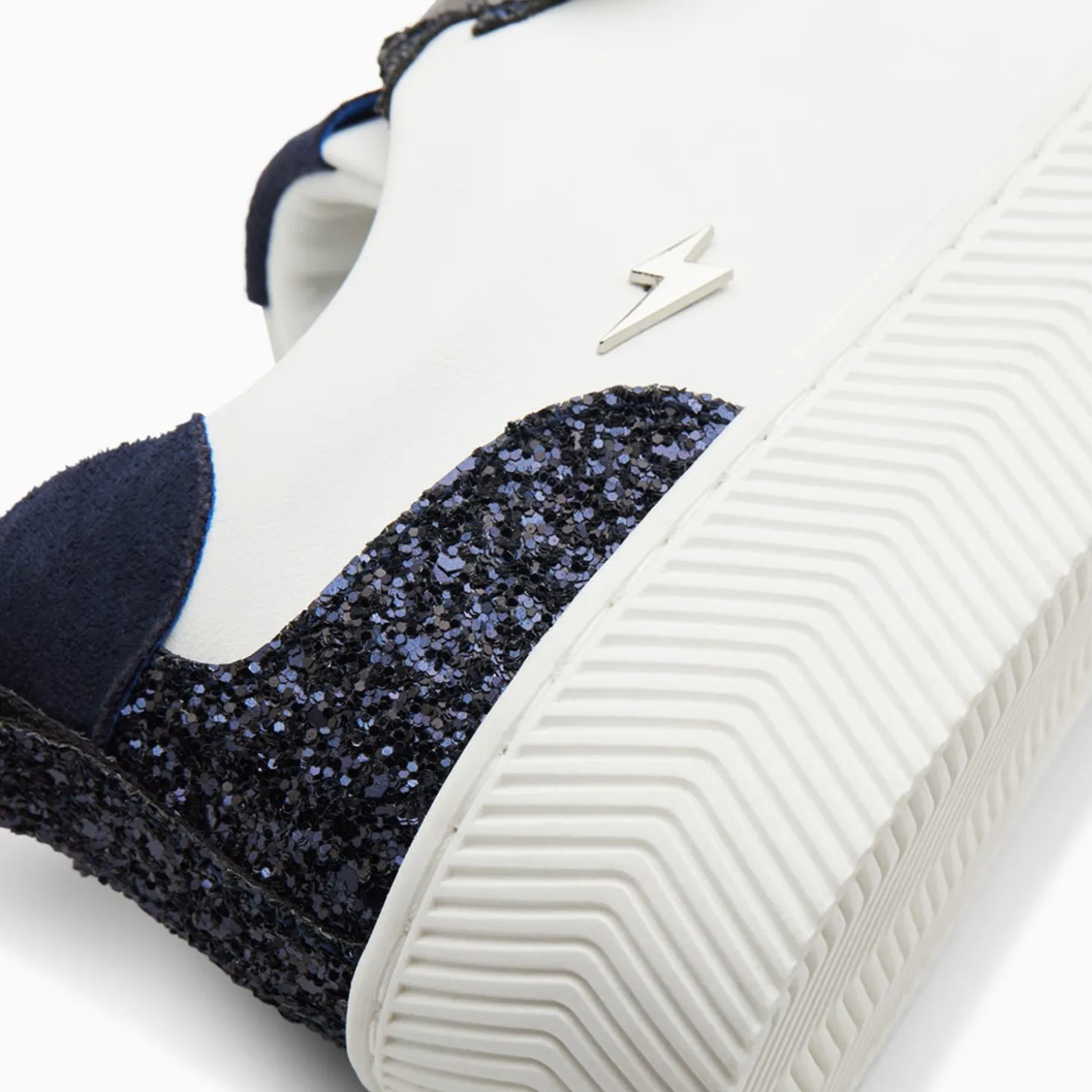 Baskets Eline Blanc Et Bleu Paillete A Scratchs