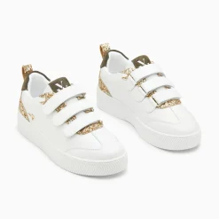 Baskets Eline Blanc Et Or Paillete A Scratchs