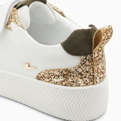 Baskets Eline Blanc Et Or Paillete A Scratchs