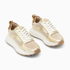 Baskets Emma Or Et Beige A Semelle Oversize