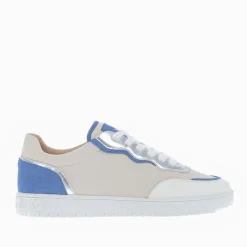 Baskets Enora En Toile Beige A Details Bleu Et Argent