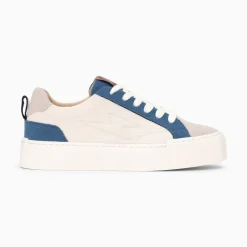 Baskets Fara Cotelees Beige Et Bleu A Lacets
