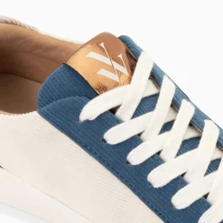 Baskets Fara Cotelees Beige Et Bleu A Lacets