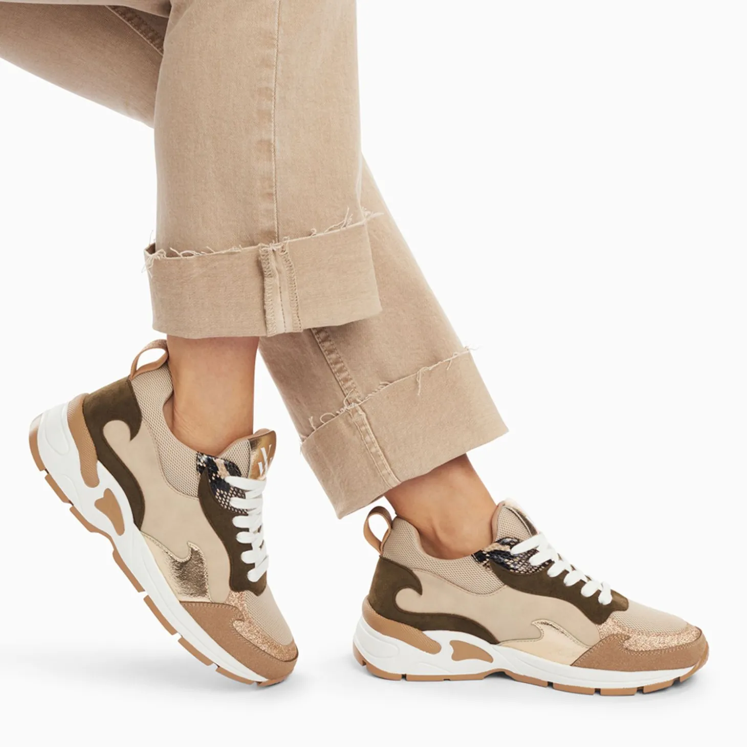 Baskets Flamme Arya Beige Et Kaki