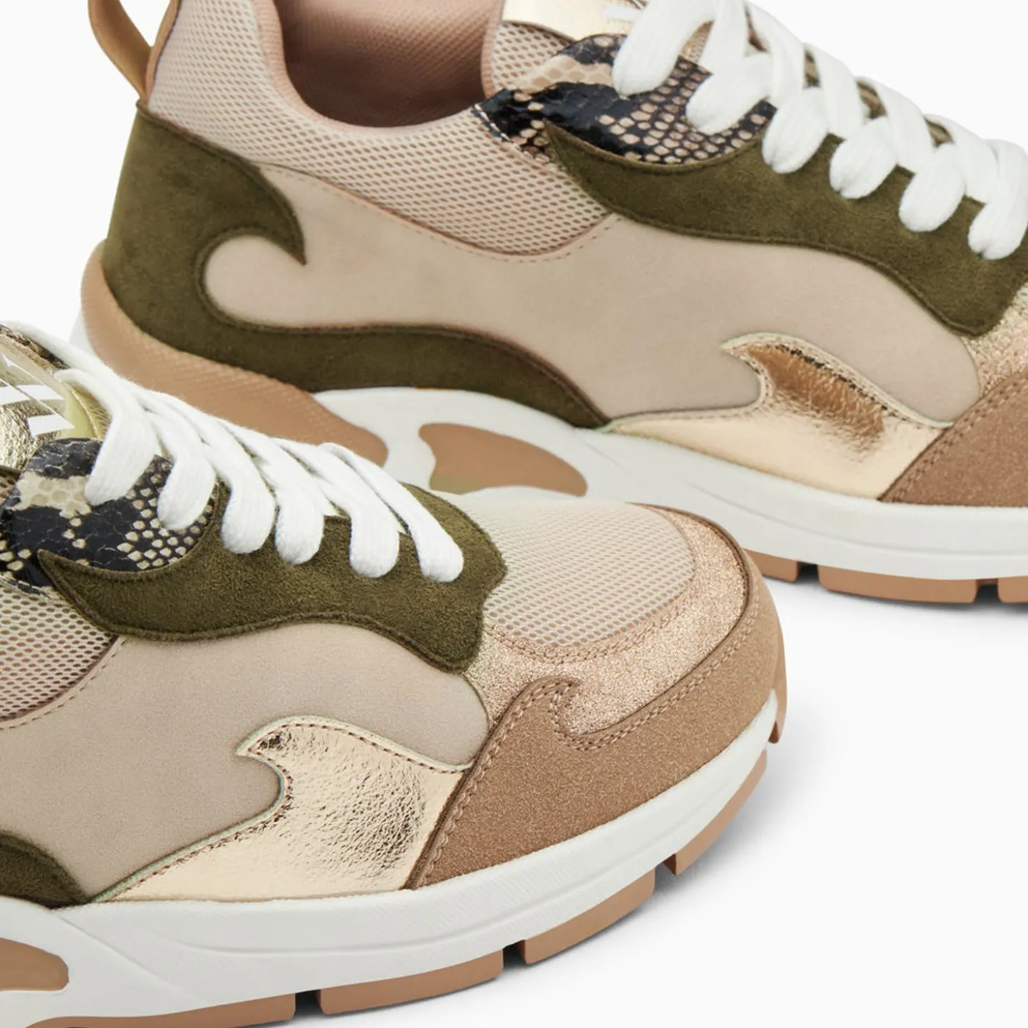 Baskets Flamme Arya Beige Et Kaki