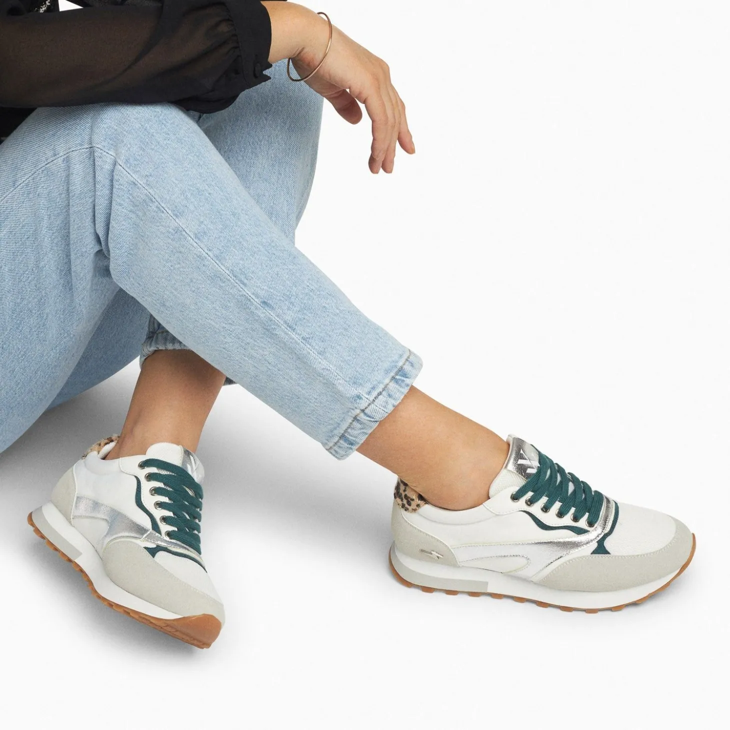 Baskets Jade Argent Et Vert A Semelle Running
