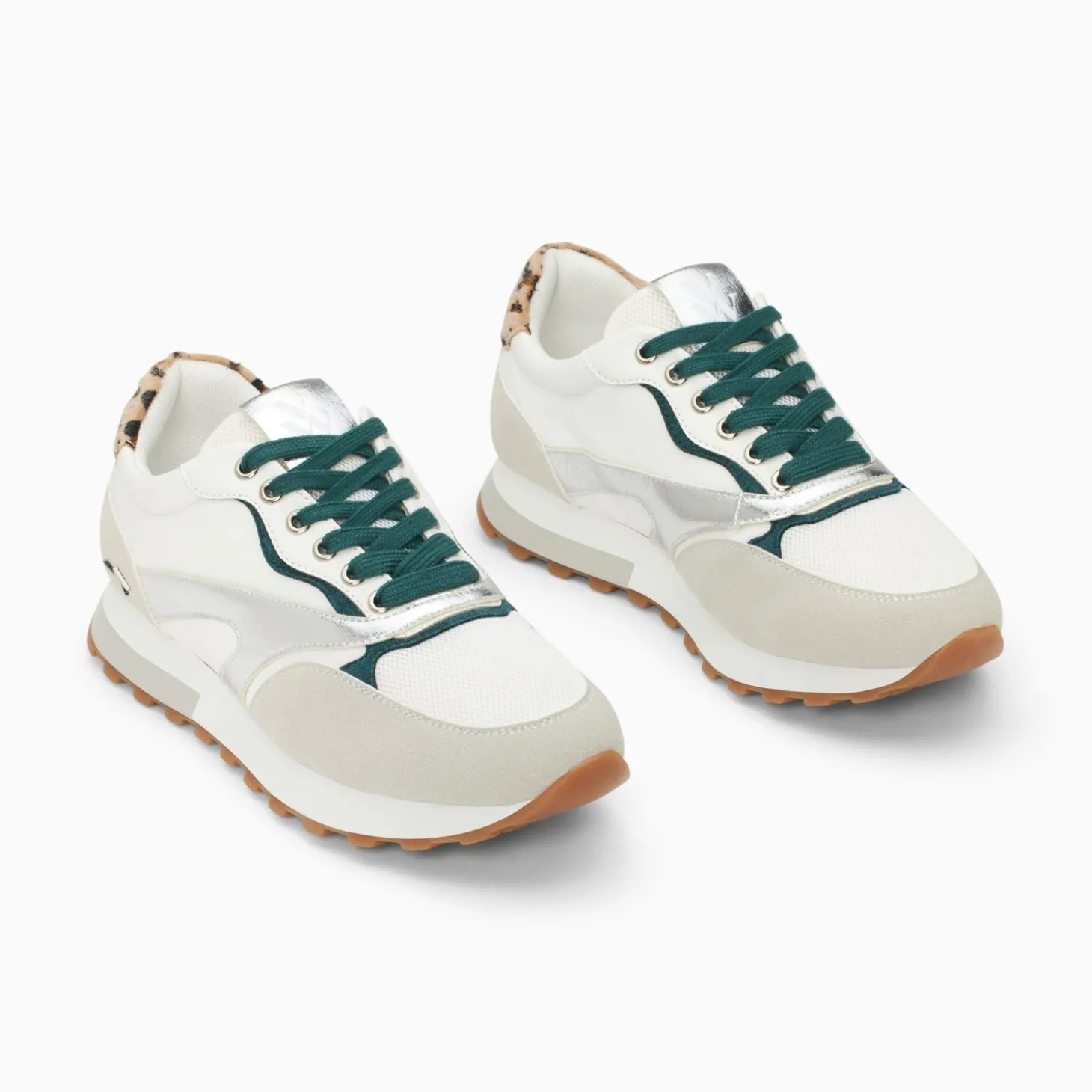 Baskets Jade Argent Et Vert A Semelle Running