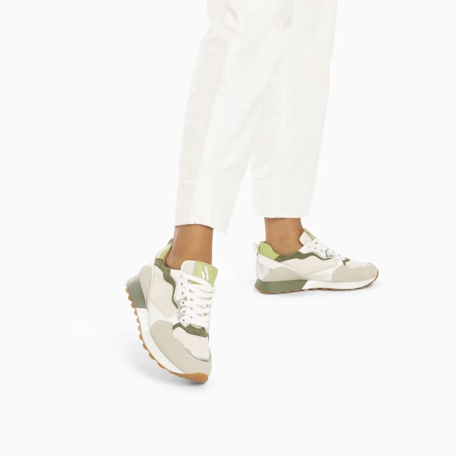 Baskets Margaux Gris Et Vert A Semelle Running