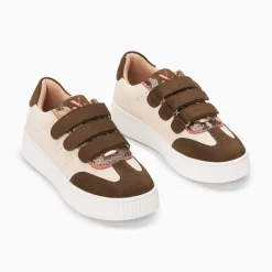 Baskets Marie Beige Et Kaki A Scratchs