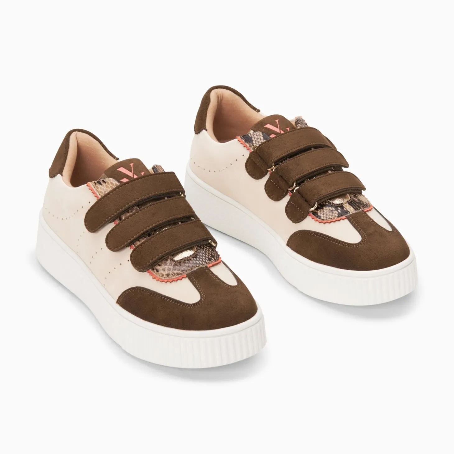 Baskets Marie Beige Et Kaki A Scratchs