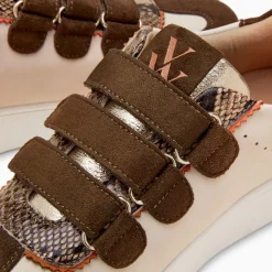 Baskets Marie Beige Et Kaki A Scratchs