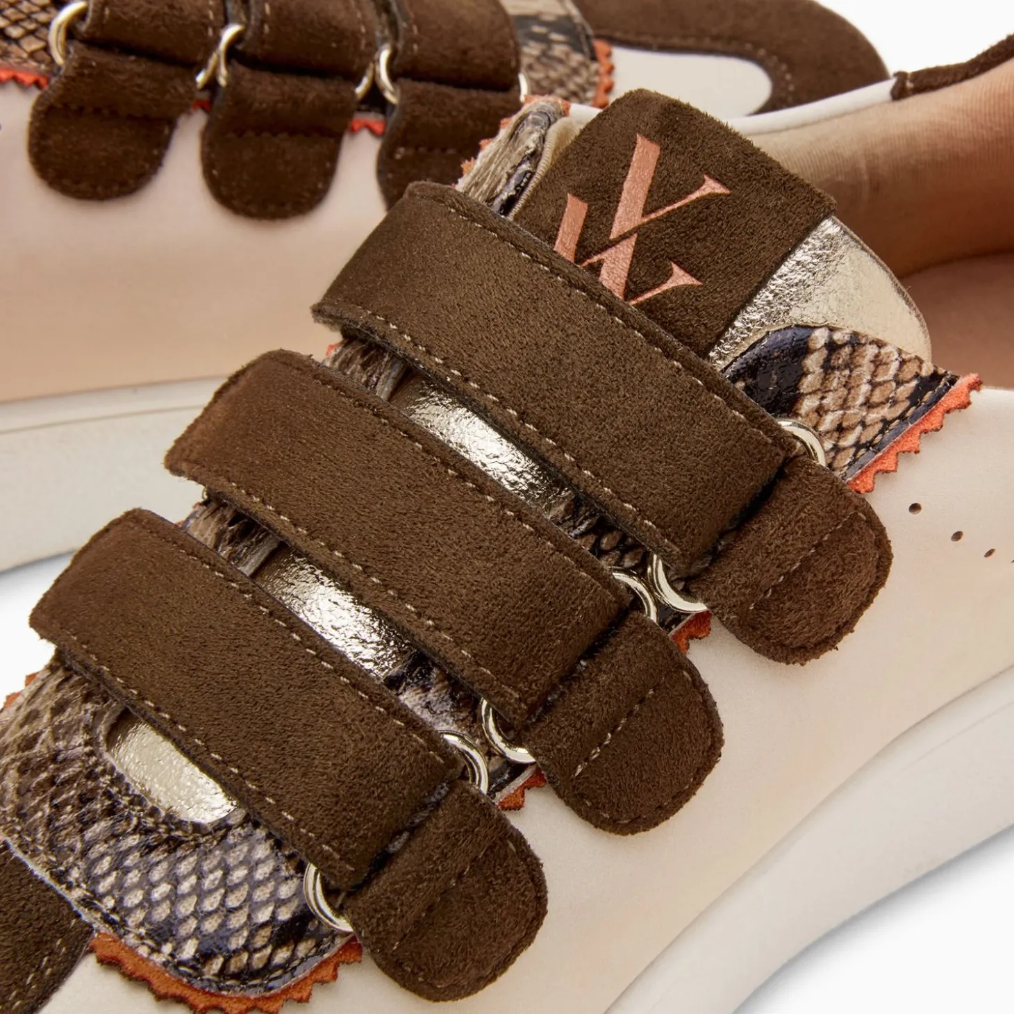 Baskets Marie Beige Et Kaki A Scratchs