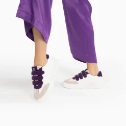 Baskets Marie Blanc Et Violet A Scratchs