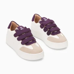 Baskets Marie Blanc Et Violet A Scratchs