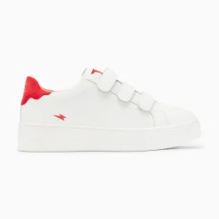 Baskets Mini Eclair Solange Blanc Et Rouge A Scratchs