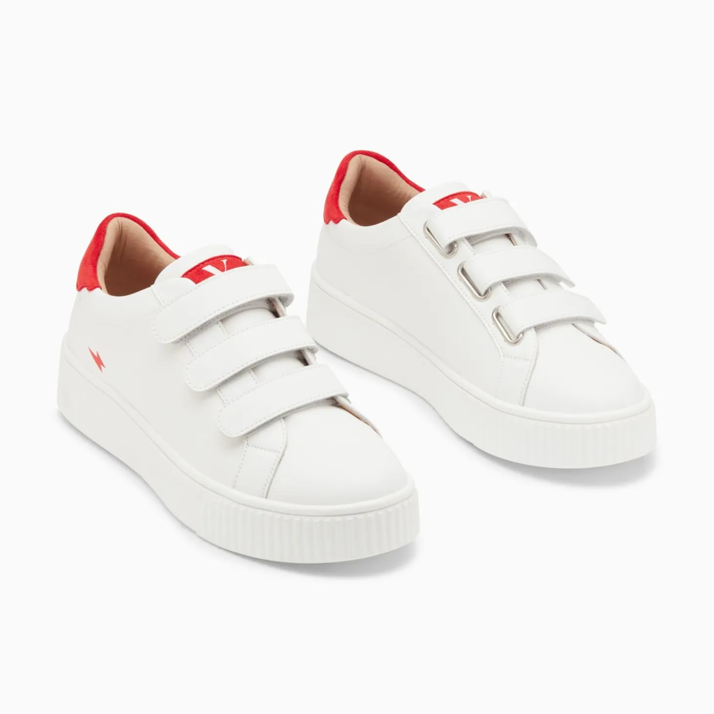Baskets Mini Eclair Solange Blanc Et Rouge A Scratchs
