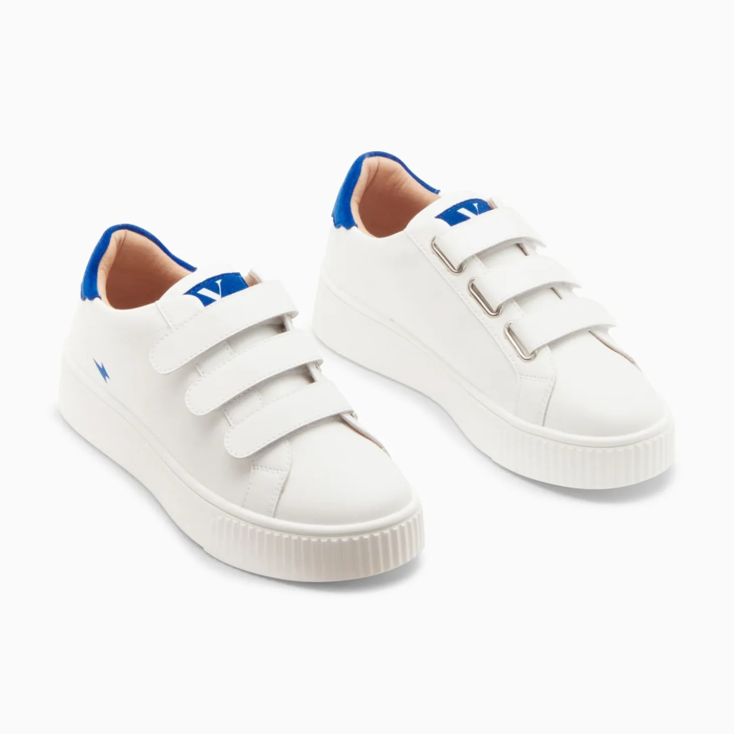 Baskets Mini Eclair Solange Blanc Et Bleu A Scratchs