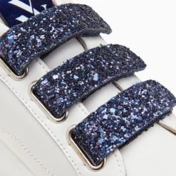 Baskets Monica Blanc Et Bleu Marine A Scratchs Glitter Et Plateforme