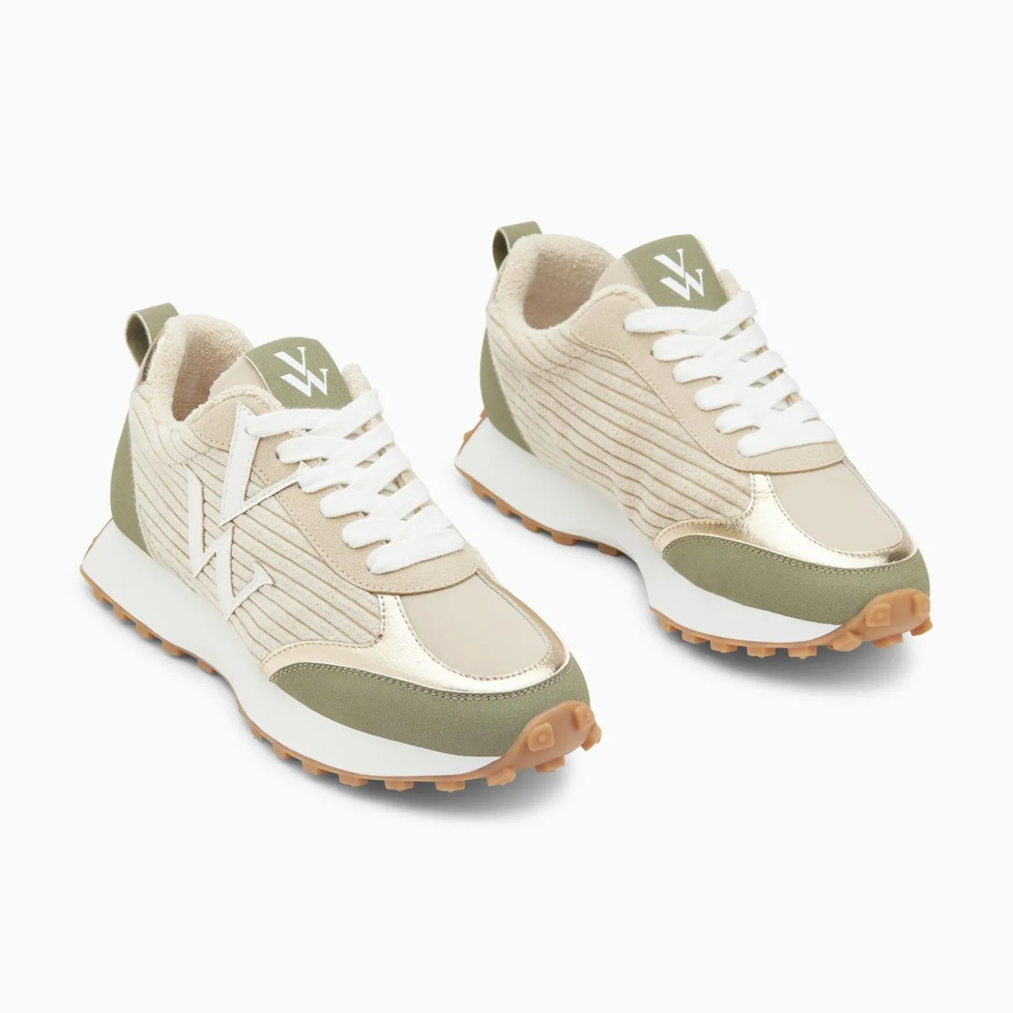 Baskets Monogramme Athenais Beige Et Kaki A Semelle Running