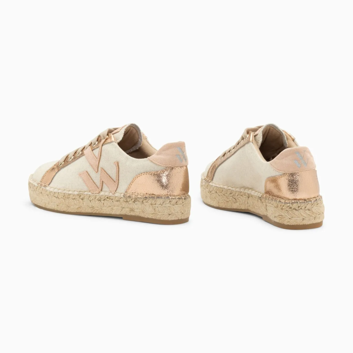 Baskets Monogramme Aurore Rose Et Rose Gold A Semelle Espadrille