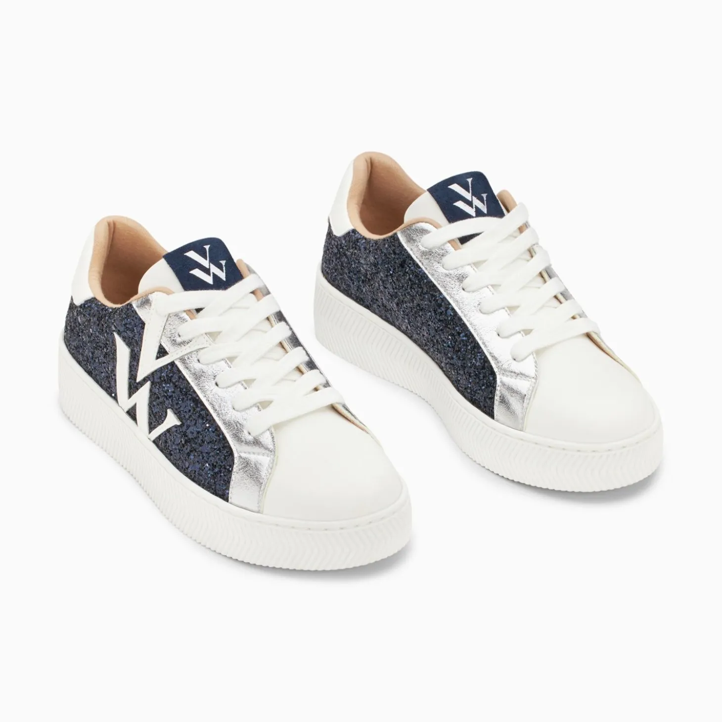 Baskets Monogramme Estelle A Paillettes Bleues