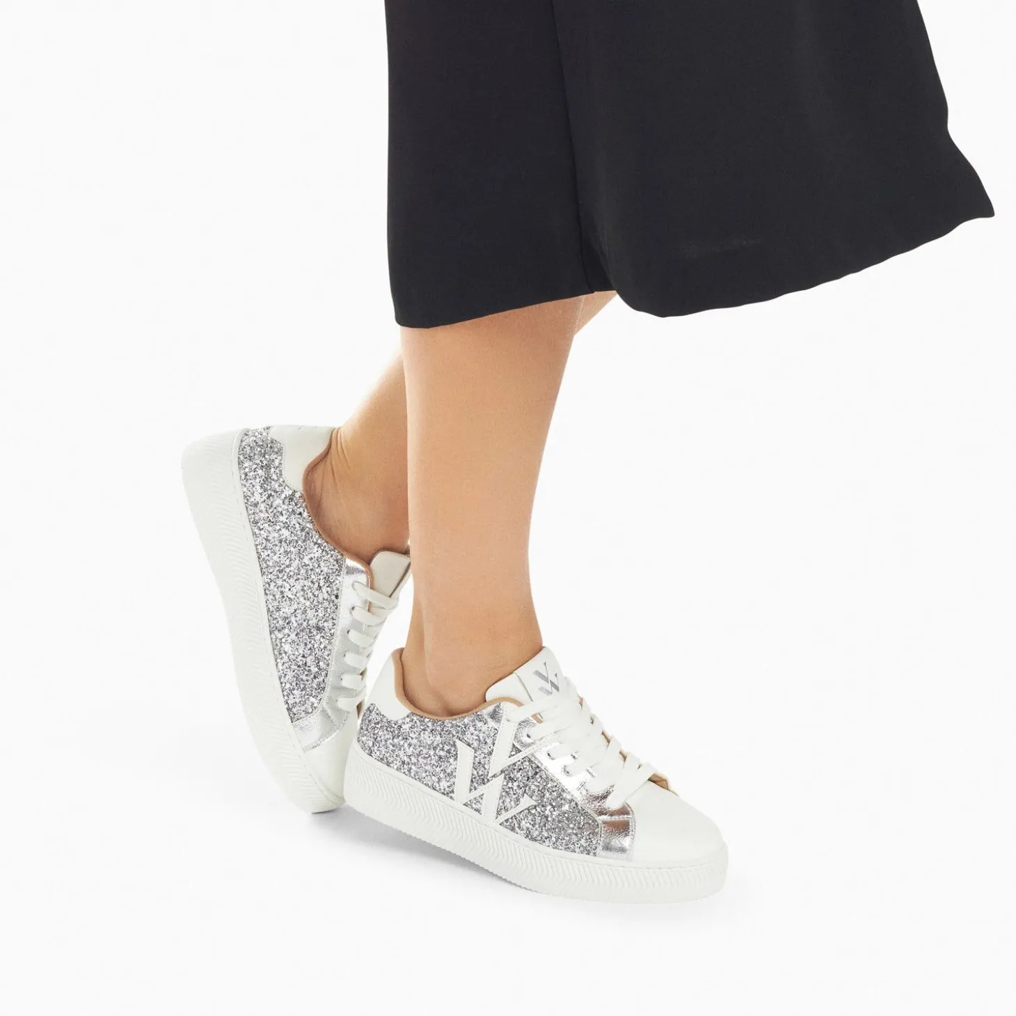 Baskets Monogramme Estelle A Paillettes Argent